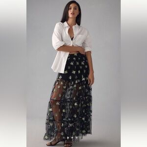 Anthropologie Maeve Sheer Embroidered Maxi Dress